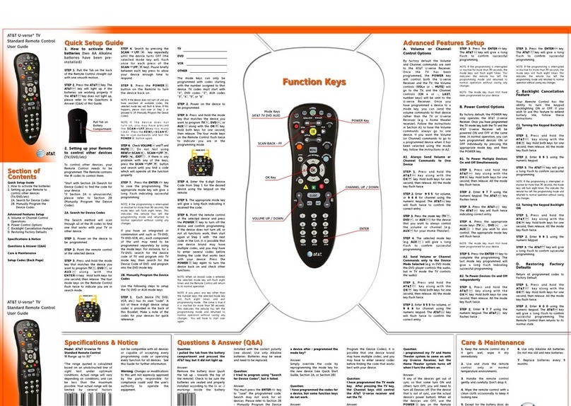 AT&T U-verse TV Standard Remote Control user guide