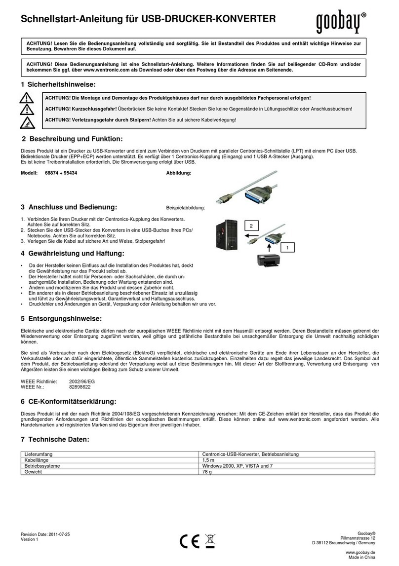 Goobay CONVERTER USB TO PRINTER User manual