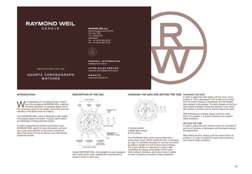 Raymond Weil QUARTZ CHRONOGRAPH WATCH Instructions for use Raymond Weil QUARTZ CHRONOGRAPH WATCH Instructions for use