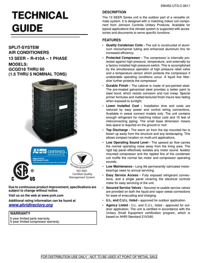 Johnson Controls Unitary Products GCGD18 S41S3 Quick start guide