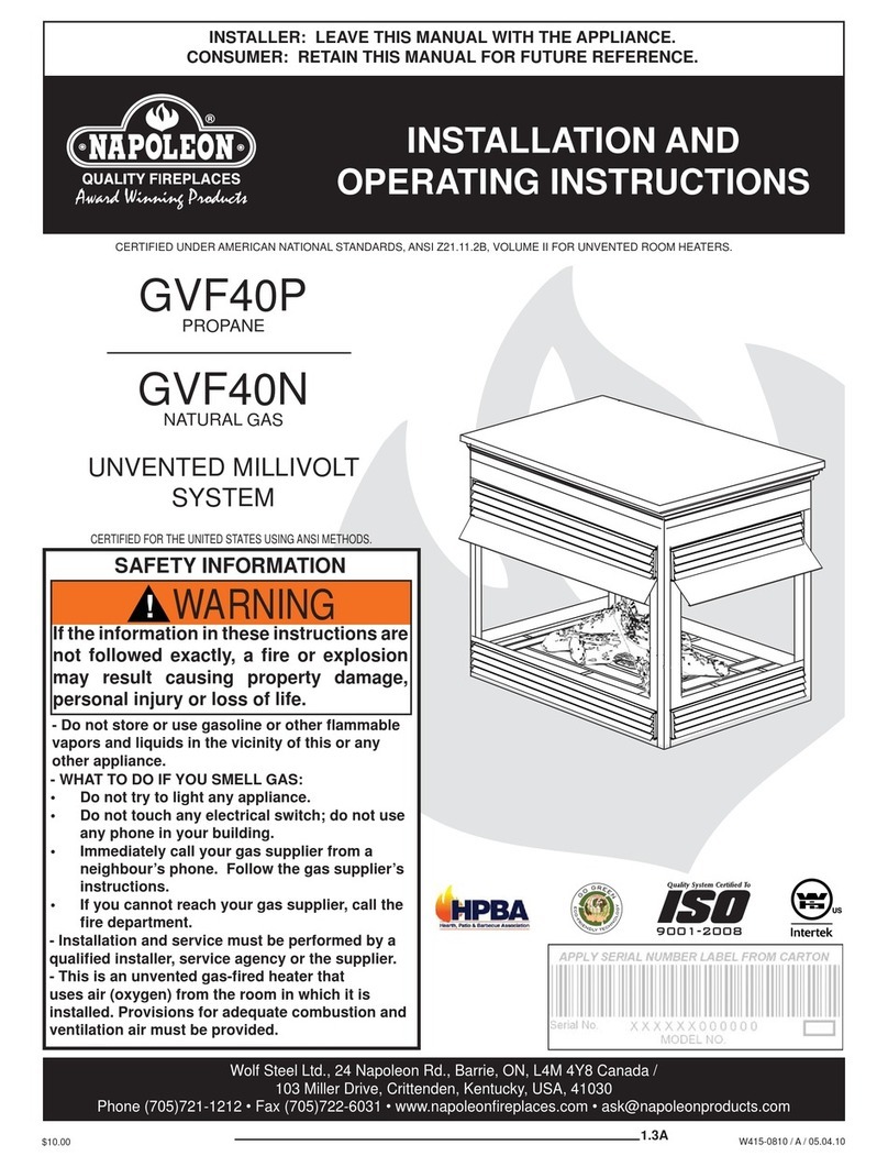 Napoleon GVF40P Installation and operating instructions Napoleon GVF40P Installation and operating instructions