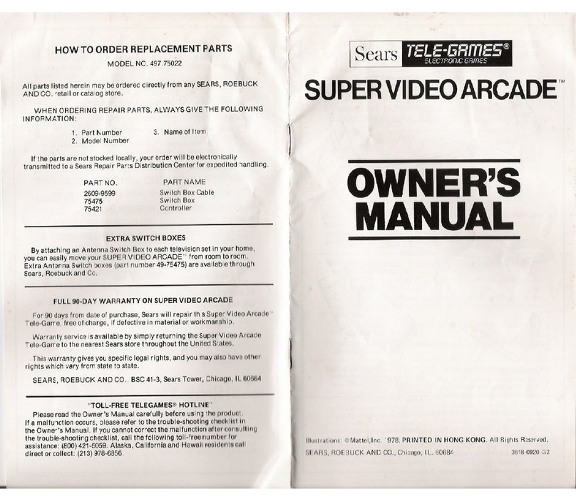 Sears super video arcade owner's manual
