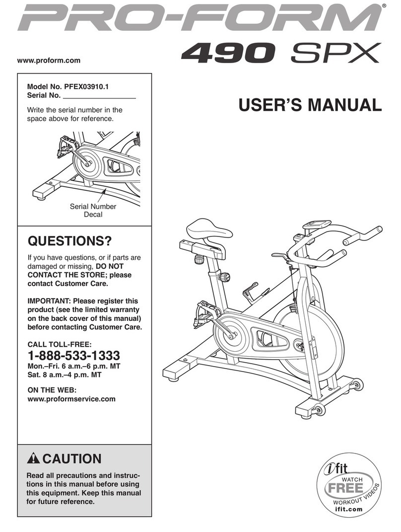 Pro-Form 490 Spx Bike user manual
