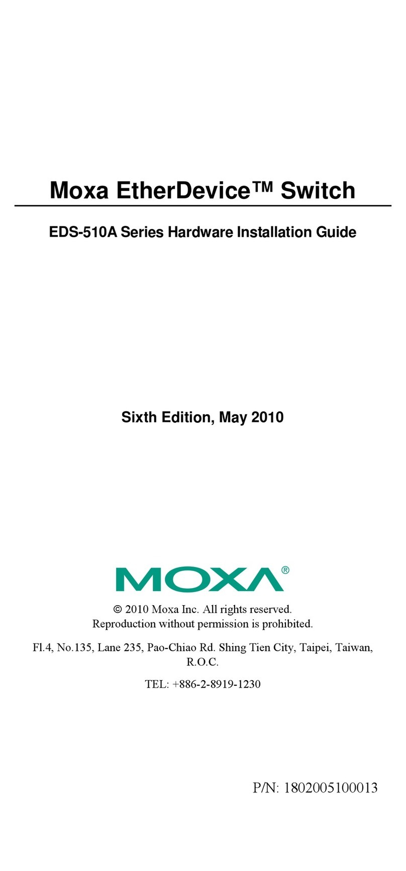 Moxa Technologies EtherDevice EDS-510A Series Hardware installation guide