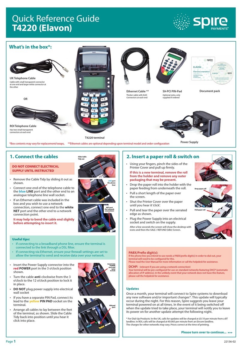 Spire T4220 (Elavon) Quick reference guide