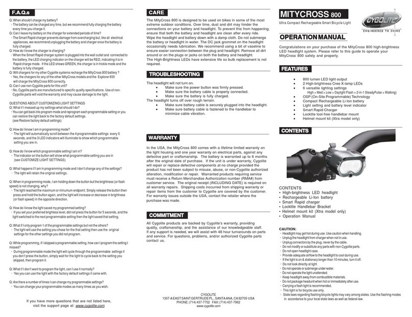 Cygolite MITYCROSS 800 User manual