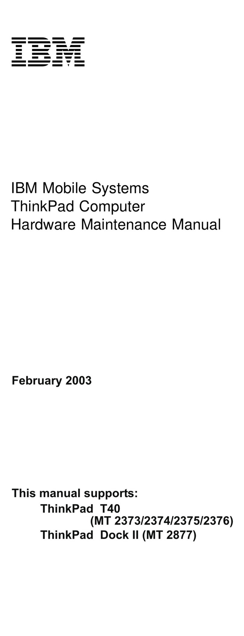 IBM ThinkPad T40 Hardware Maintenance Manual