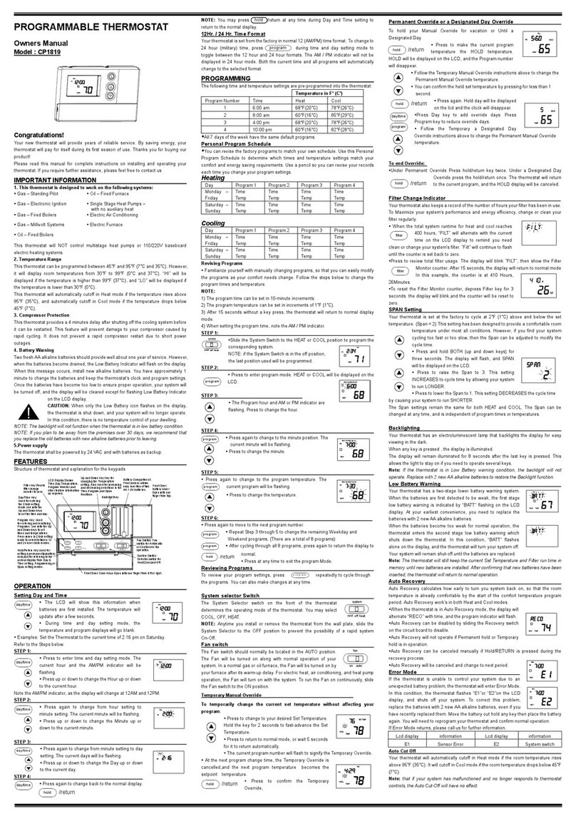 Comfort Stat CP1819 owner's manual