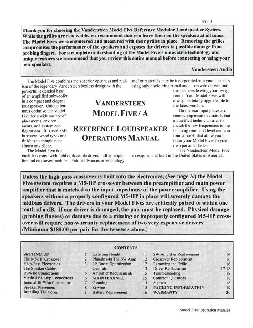 VANDERSTEEN MODEL 5 Operation manual
