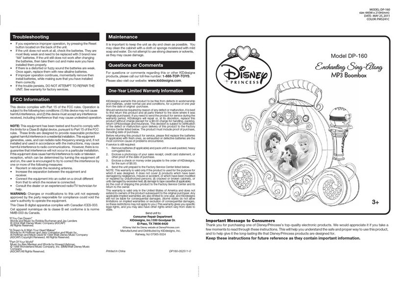 Disney Enchanting Sing-Along DP-160 User manual