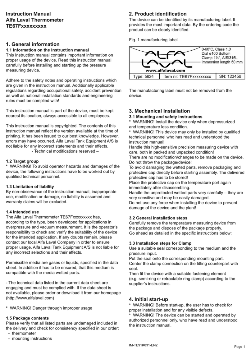 Alfalaval TE67F series instruction manual