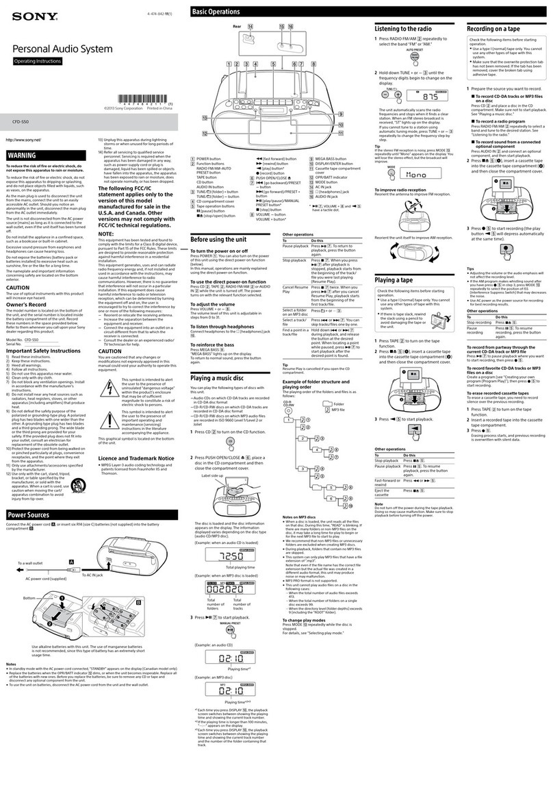 Sony CFD-S50 operating instructions