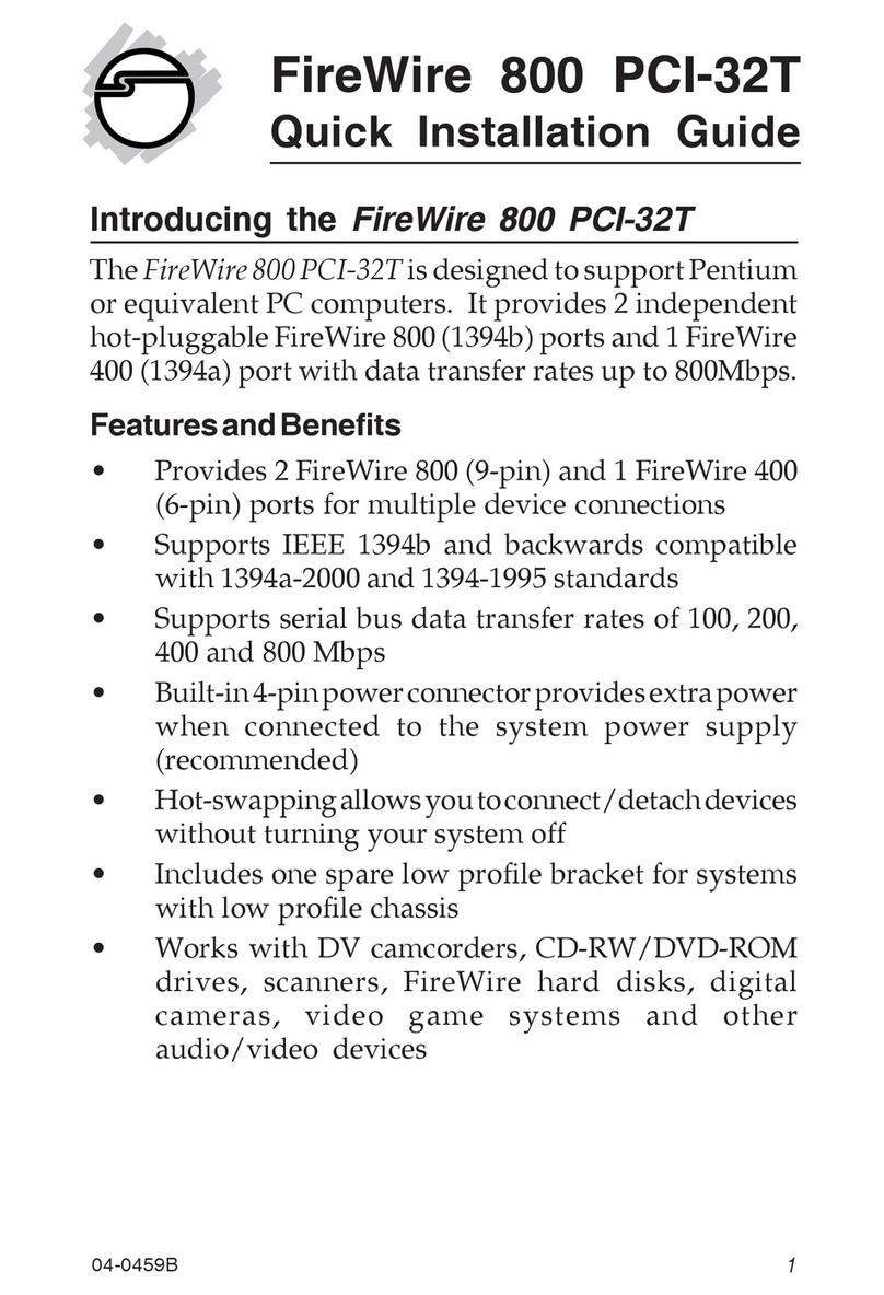 SIIG DP FireWire 800 PCI-32T Quick installation guide