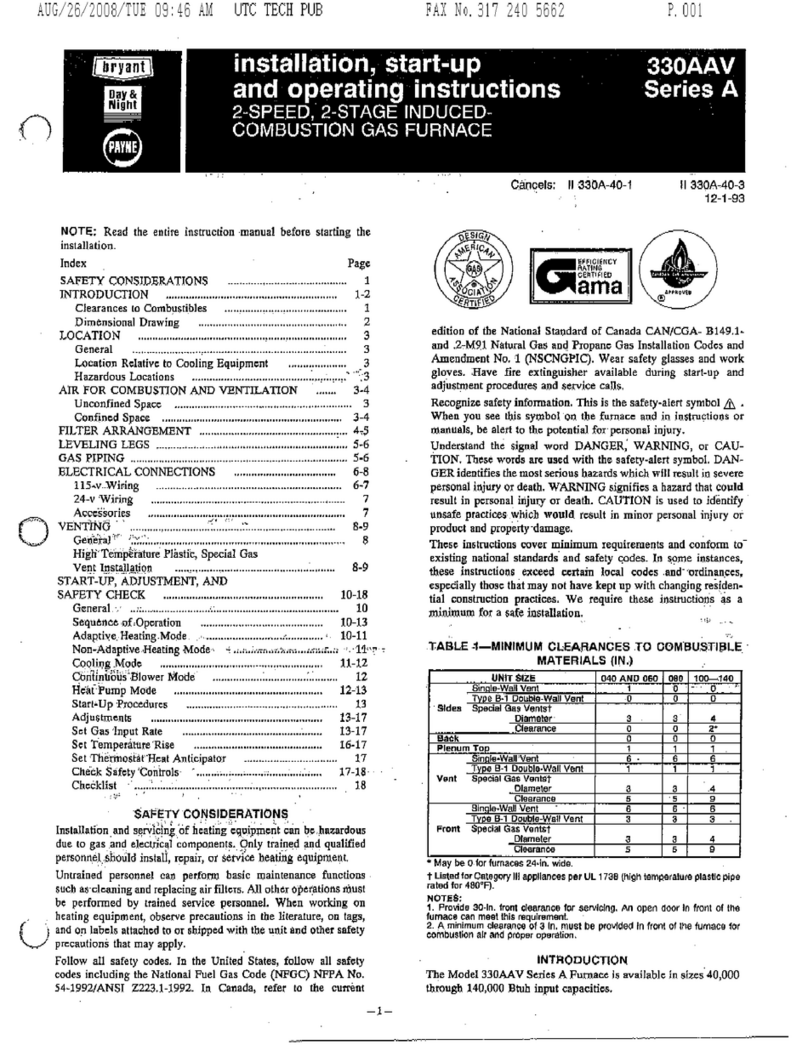 Bryant 30AAV A Series Installation, start-up, and operating instructions