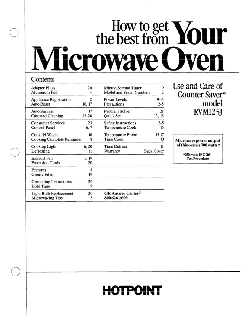 Hotpoint Counter Saver RVM125J Use and care