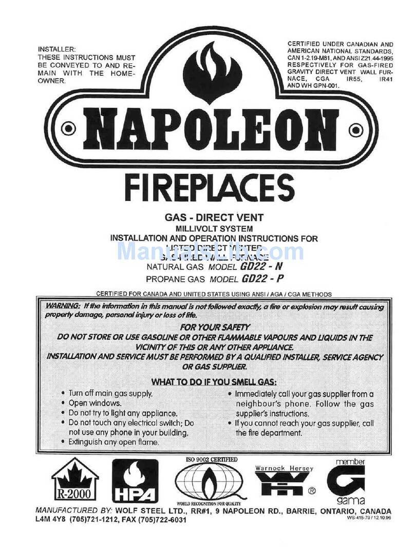 Napoleon GD22-N Installation and operation instructions