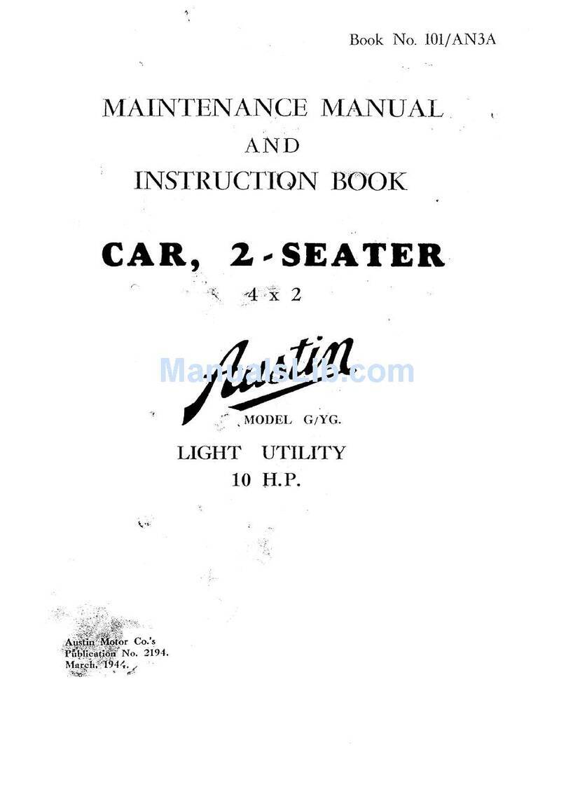 Austin Motor Company G Maintenance manual and instruction book