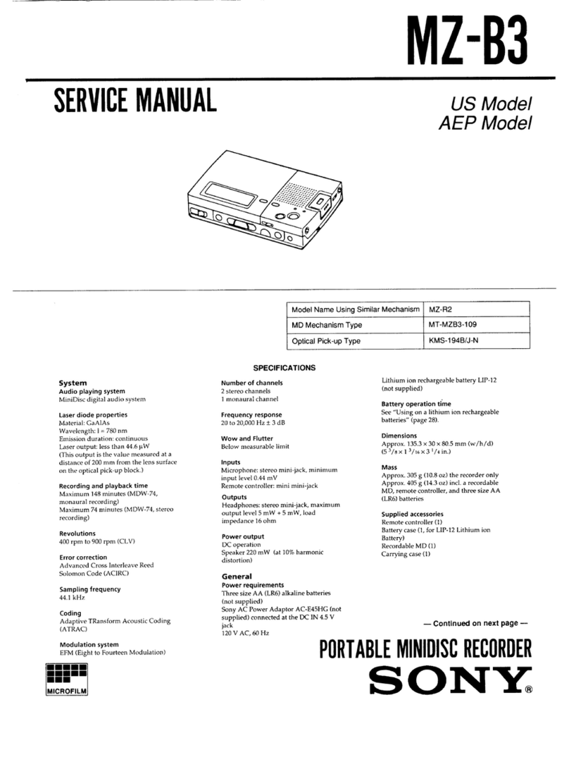 Sony MZ-B3 - MD Walkman MiniDisc Recorder Service manual