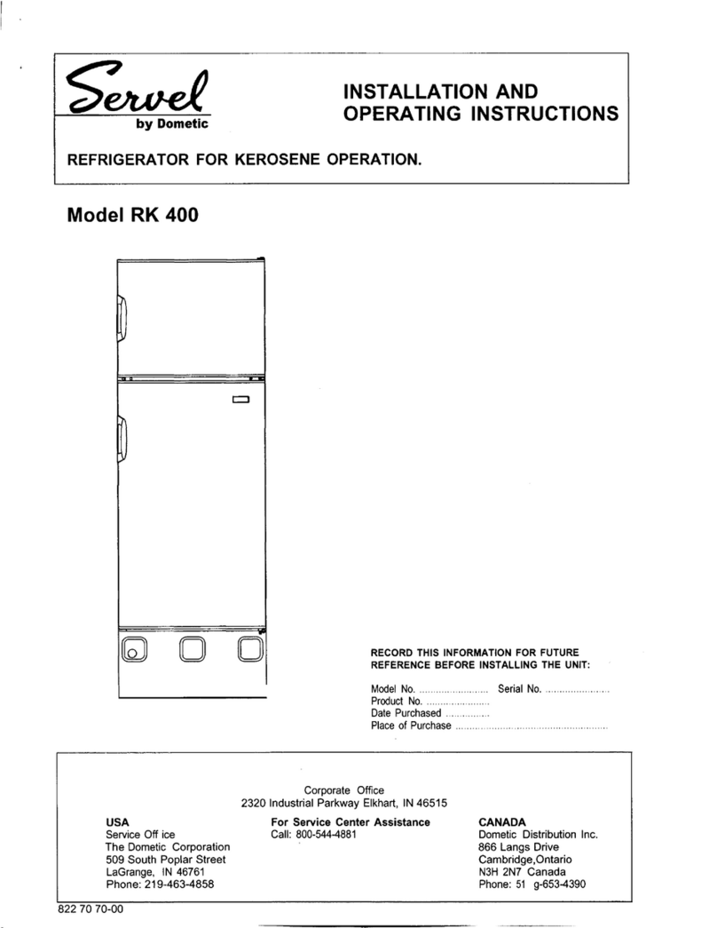 Servel RK 400 Installation and operating insctructions