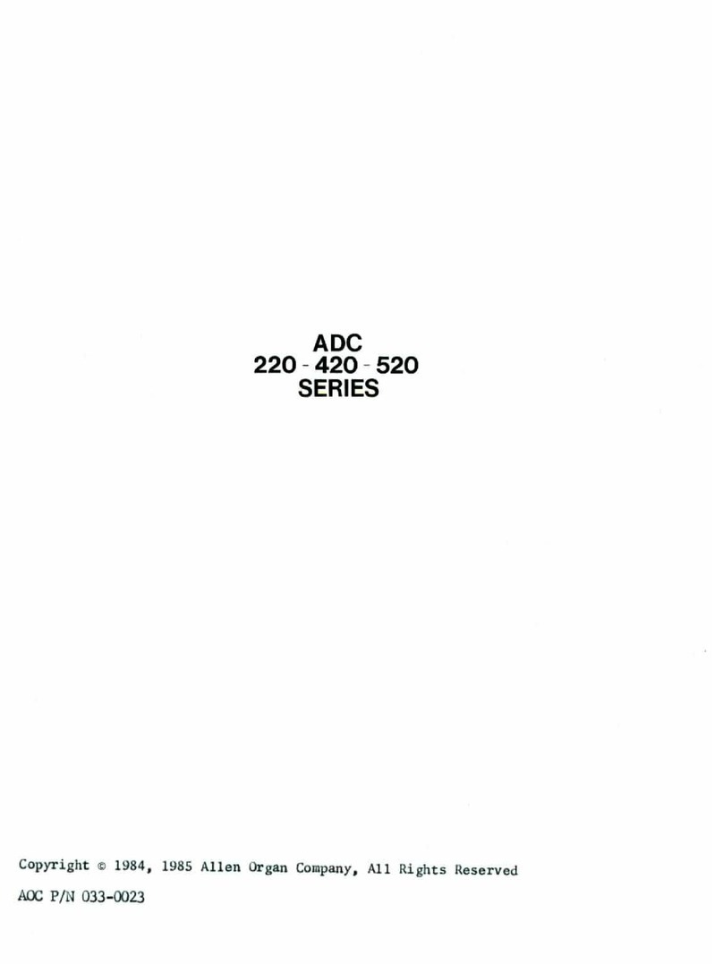 Allen Organ Company LLC ADC 220 Series User manual Allen Organ Company LLC ADC 220 Series User manual