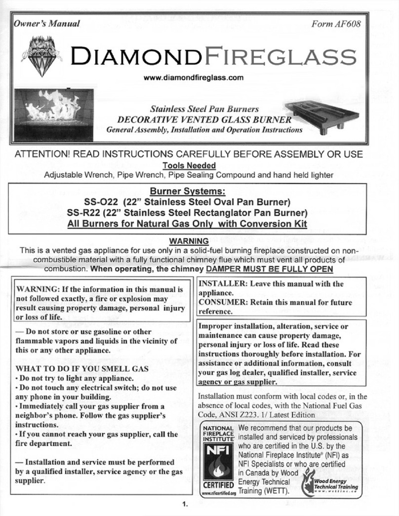 Diamond Fireglass SS-O22 General assembly, installation, and operation instructions