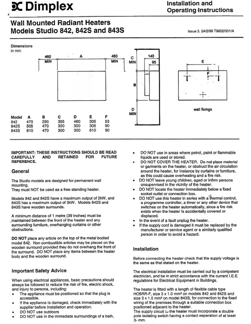Dimplex Studio 842 Installation and operating instructions