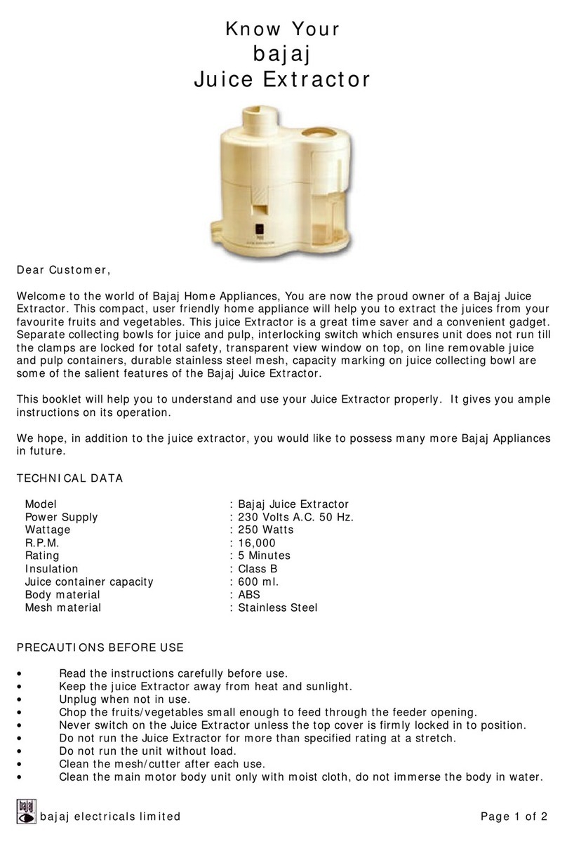 Bajaj Juice Extractor user guide