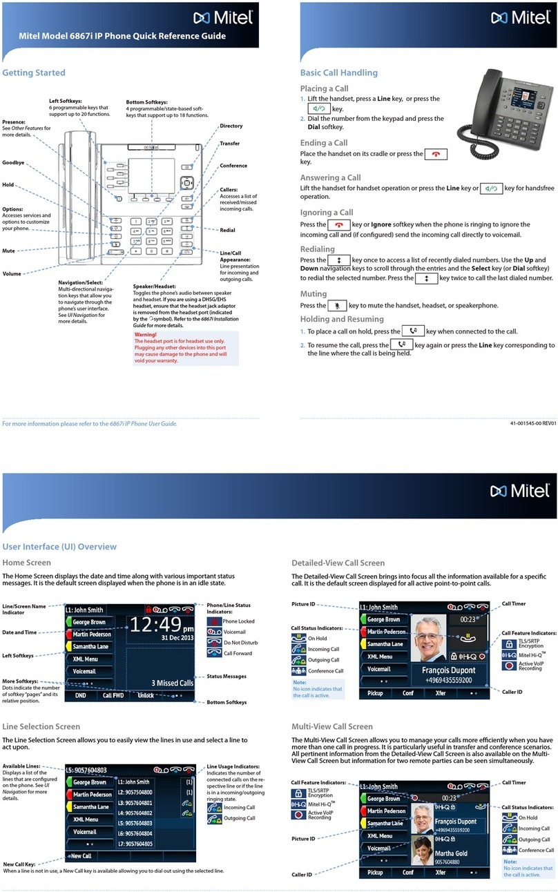 Mitel 6867i Premium User manual Mitel 6867i Premium User manual
