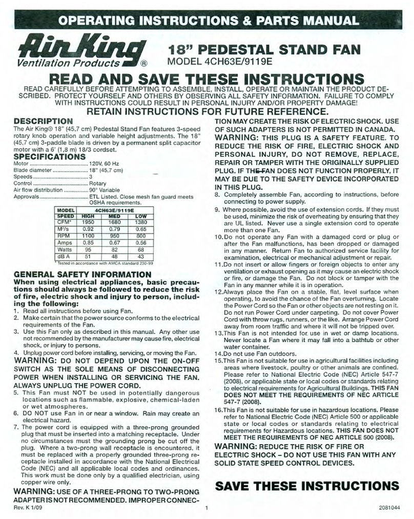 Air King 4CH63E/9119E operating instructions