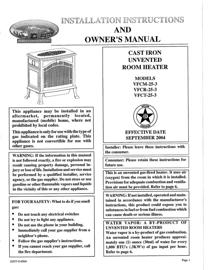 White Mountain Hearth VFCM-25-3 Installation instructions and owner's manual