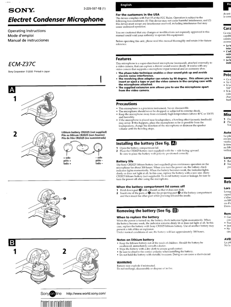 Sony Electret ECM-Z37C User manual Sony Electret ECM-Z37C User manual