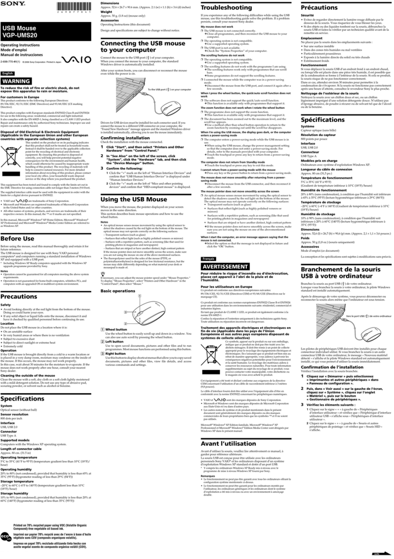Sony VGP-UM20 operating instructions