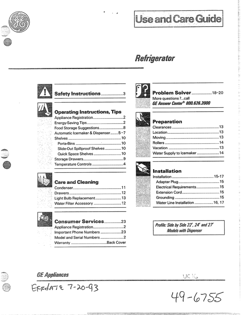 GE Side by Side 22 Dispenser User manual
