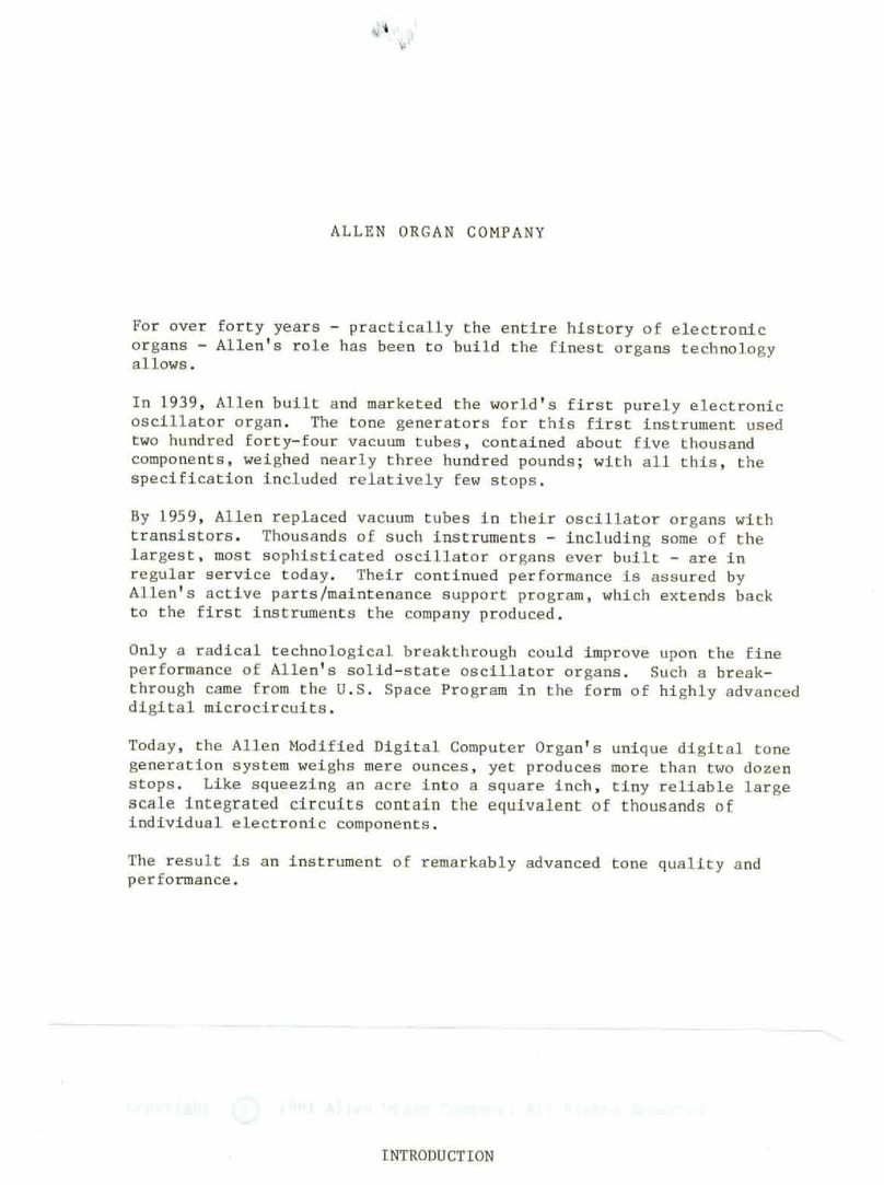 Allen Organ Company LLC MDC-30 owner's manual