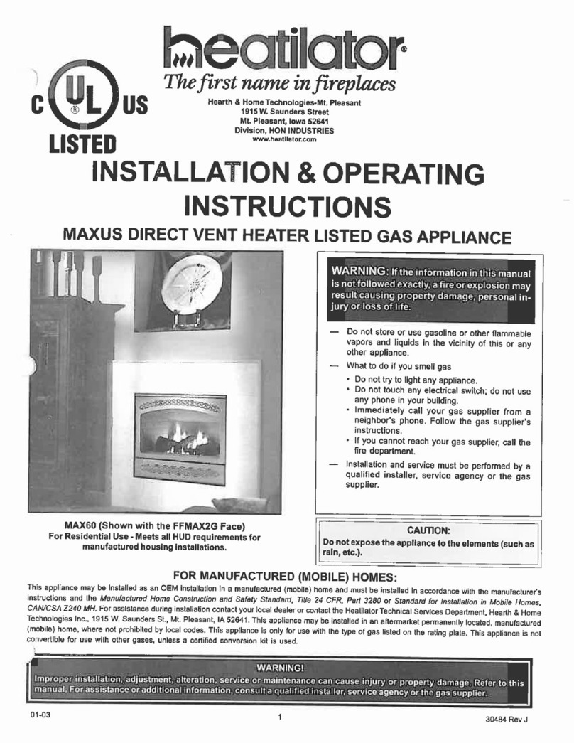 Heatilator Maxus MAX60 Installation & operating instructions Heatilator Maxus MAX60 Installation & operating instructions