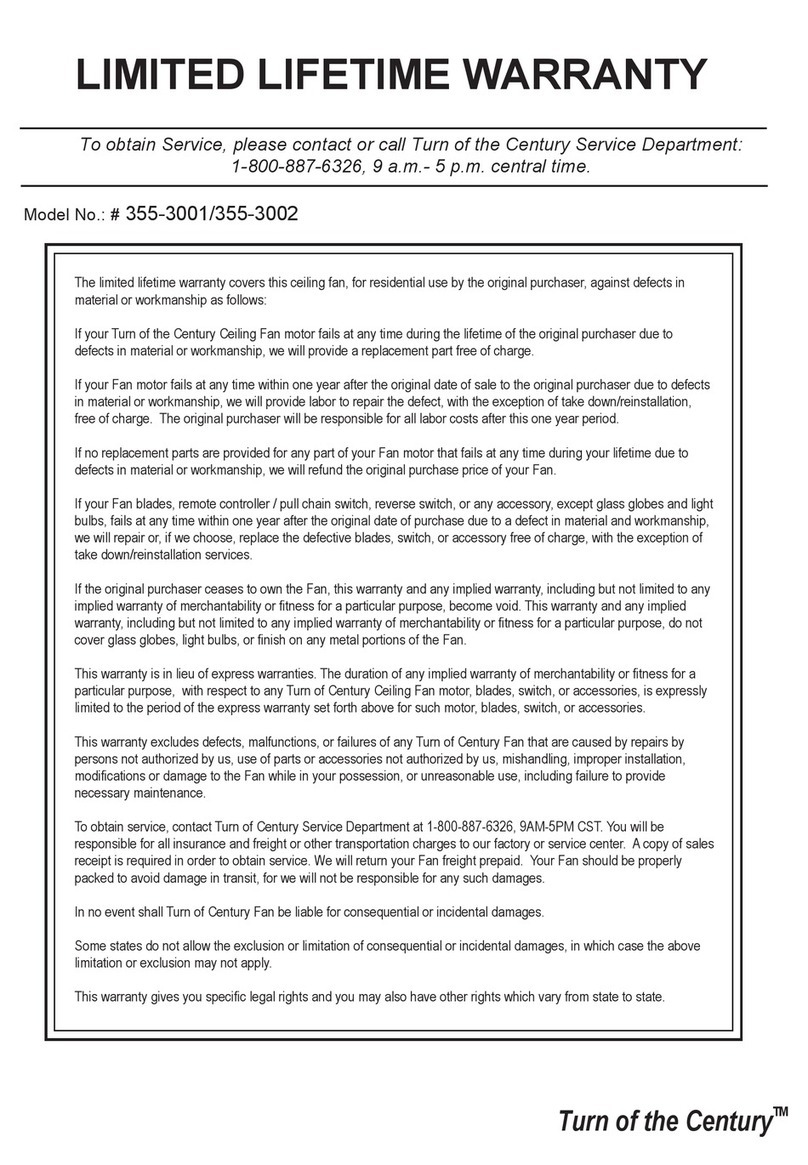 Turn of the century 355-3001 installation instructions