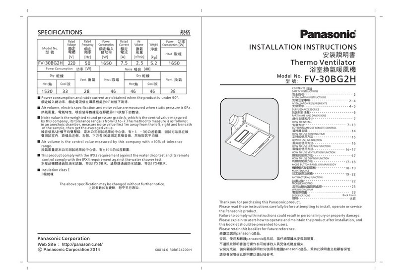Panasonic fv-30bg2h User manual