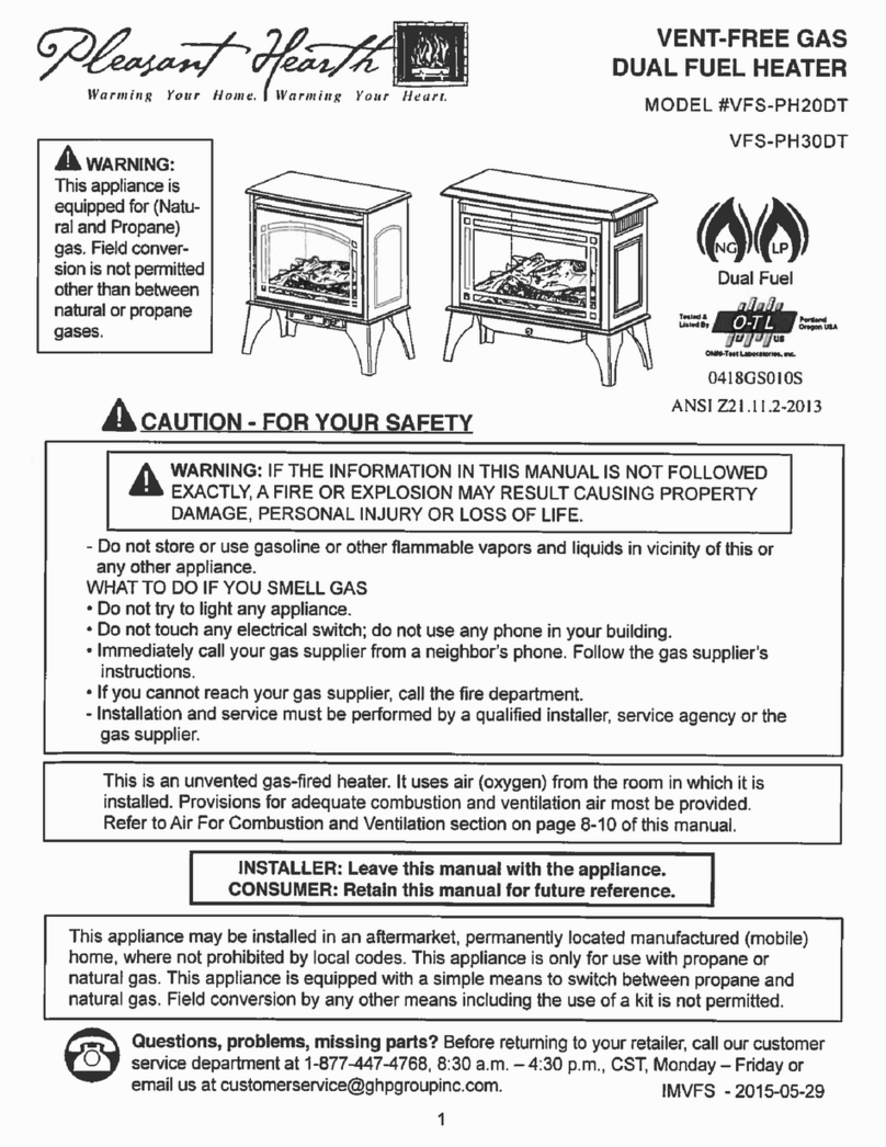 pleasant hearth VFS-PH20DT Installation and operating instructions
