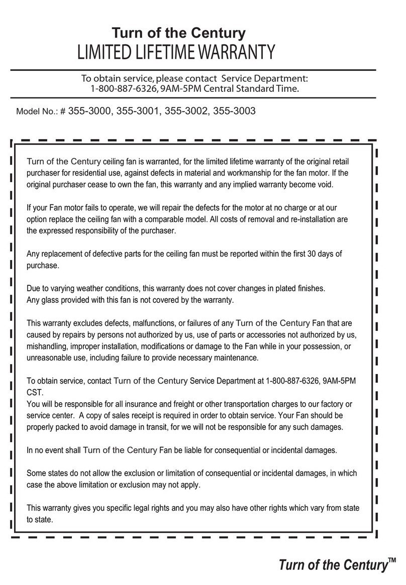 Turn of the century 355-3001 Assembly and installation instructions