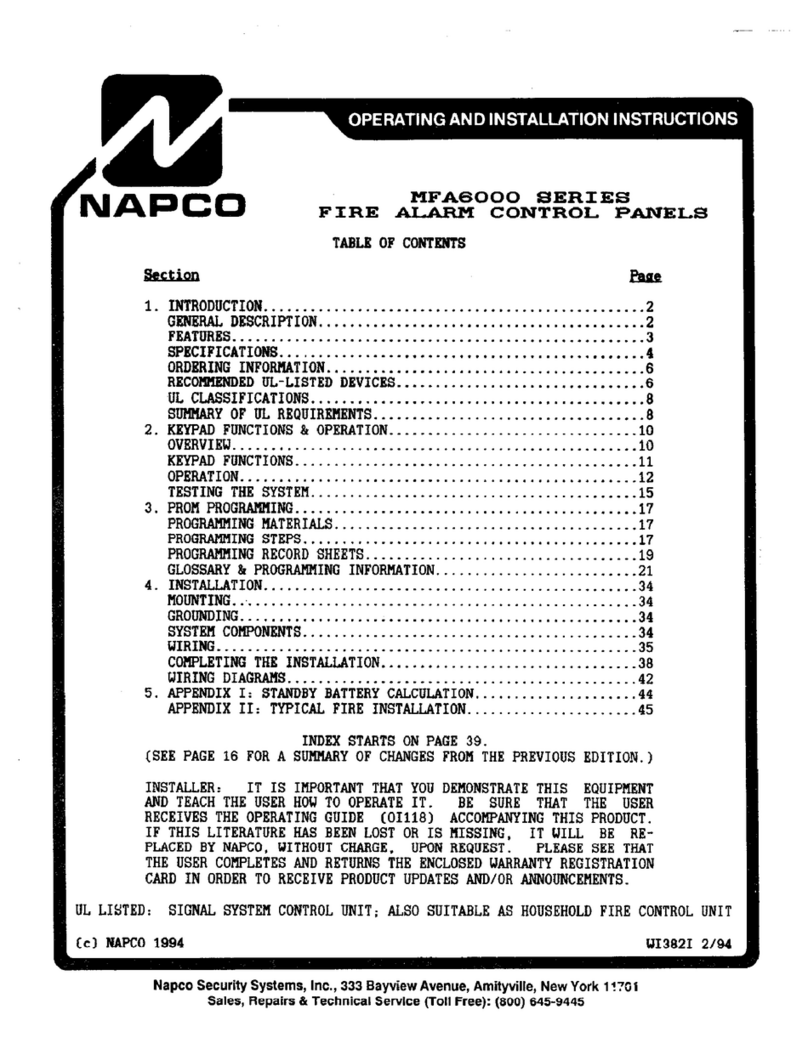 NAPCO MFA6000 Operating and installation instructions