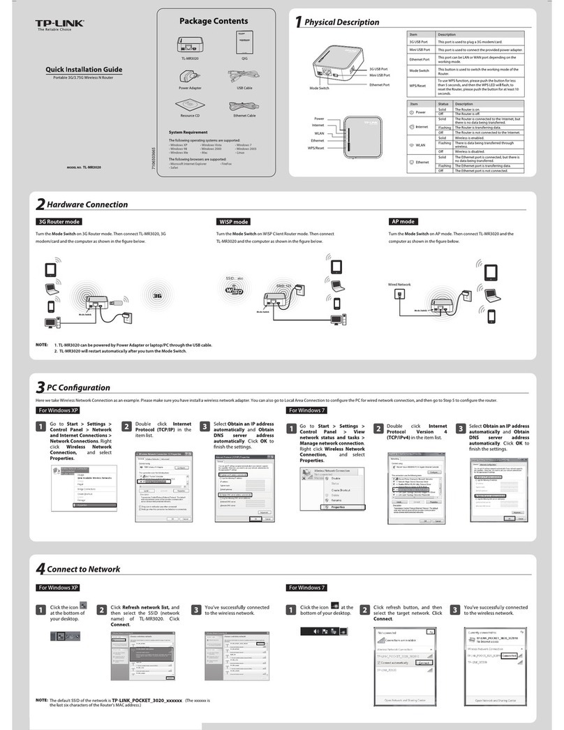 TP-Link TL-MR3020 Quick installation guide TP-Link TL-MR3020 Quick installation guide