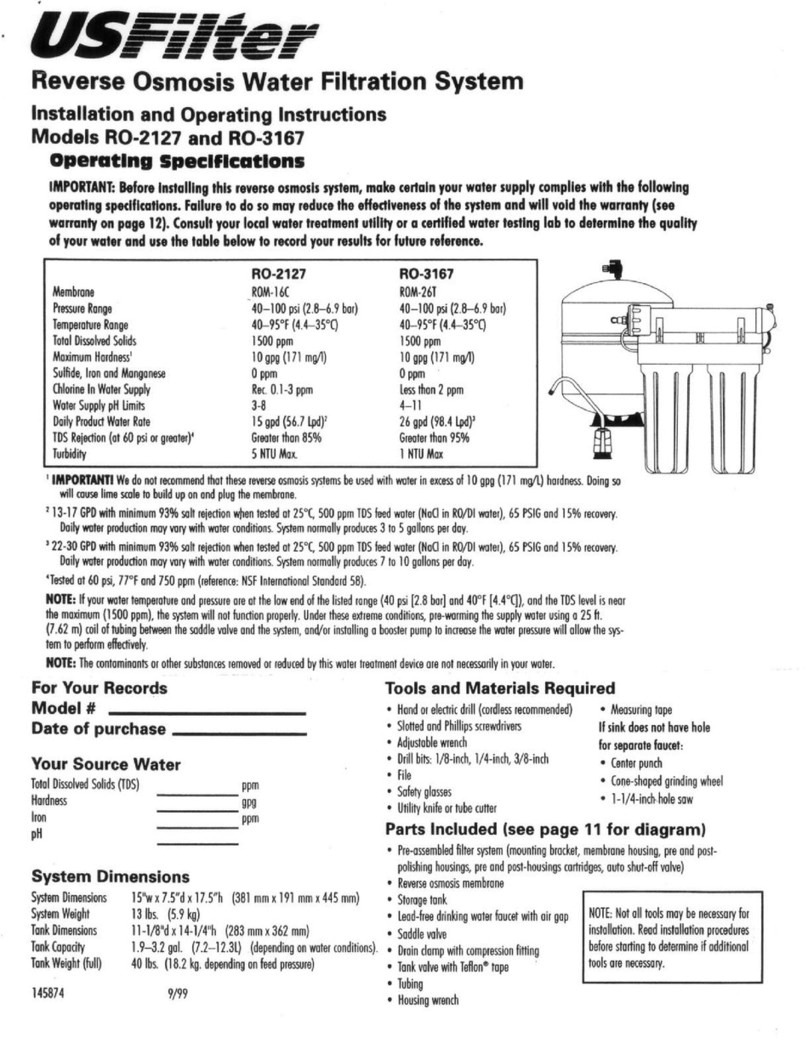 USFilter RO-2127 Installation and operating insctructions