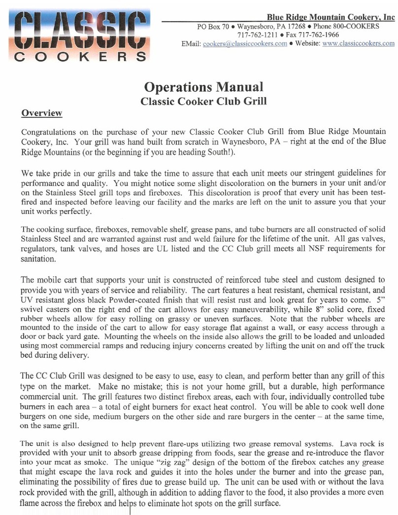 Blue Ridge Mountain Cookery Classic Cooker Club Grill Operation manual Blue Ridge Mountain Cookery Classic Cooker Club Grill Operation manual