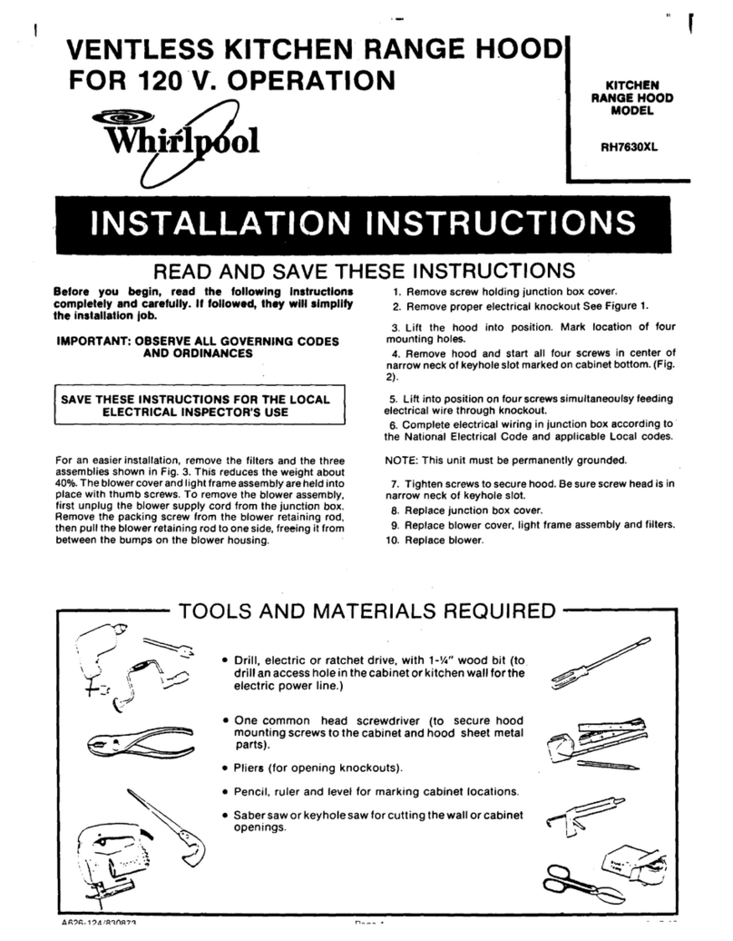 Whirlpool RH7630XL installation instructions