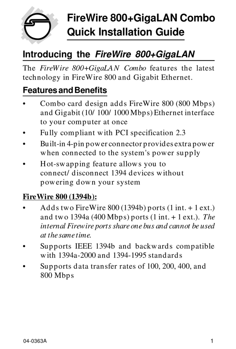 SIIG FireWire 800+GigaLAN Combo Quick installation guide