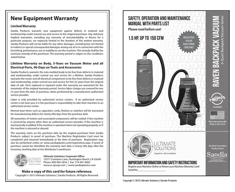 Sandia Plastics Raven Safety, operation and maintenance manual with parts list