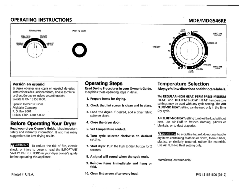 Frigidaire MDE546RE operating instructions