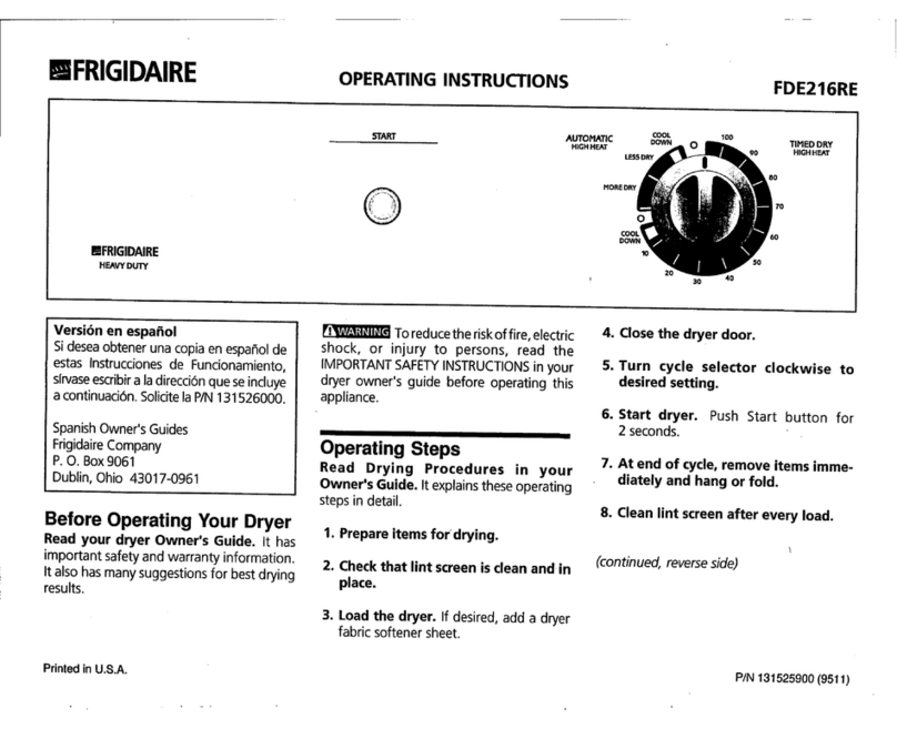 Frigidaire FDE216RE operating instructions Frigidaire FDE216RE operating instructions