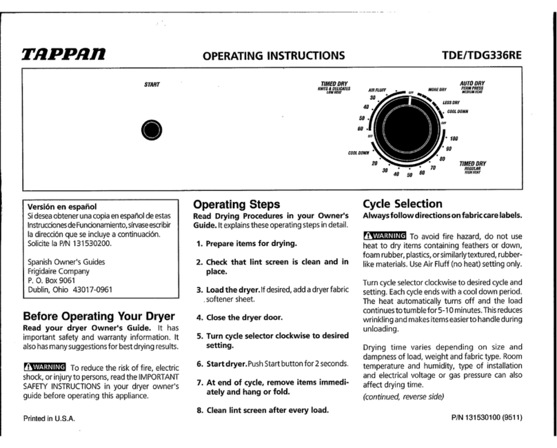 Tappan TDG336RE operating instructions