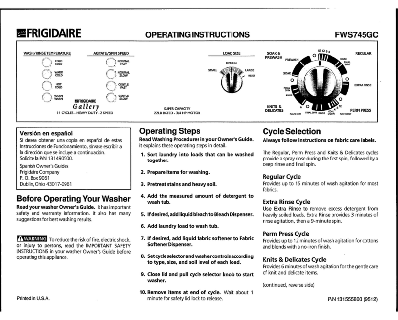 Frigidaire FWS745GC User manual Frigidaire FWS745GC User manual